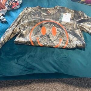 Dressed in LaLa Camouflage Smiley Face Tee S/M